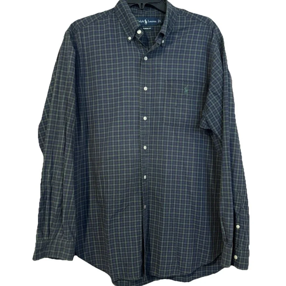 Polo Ralph Lauren Shirt Mens Large L Classic Fit Plaid Button Down Long Sleeve